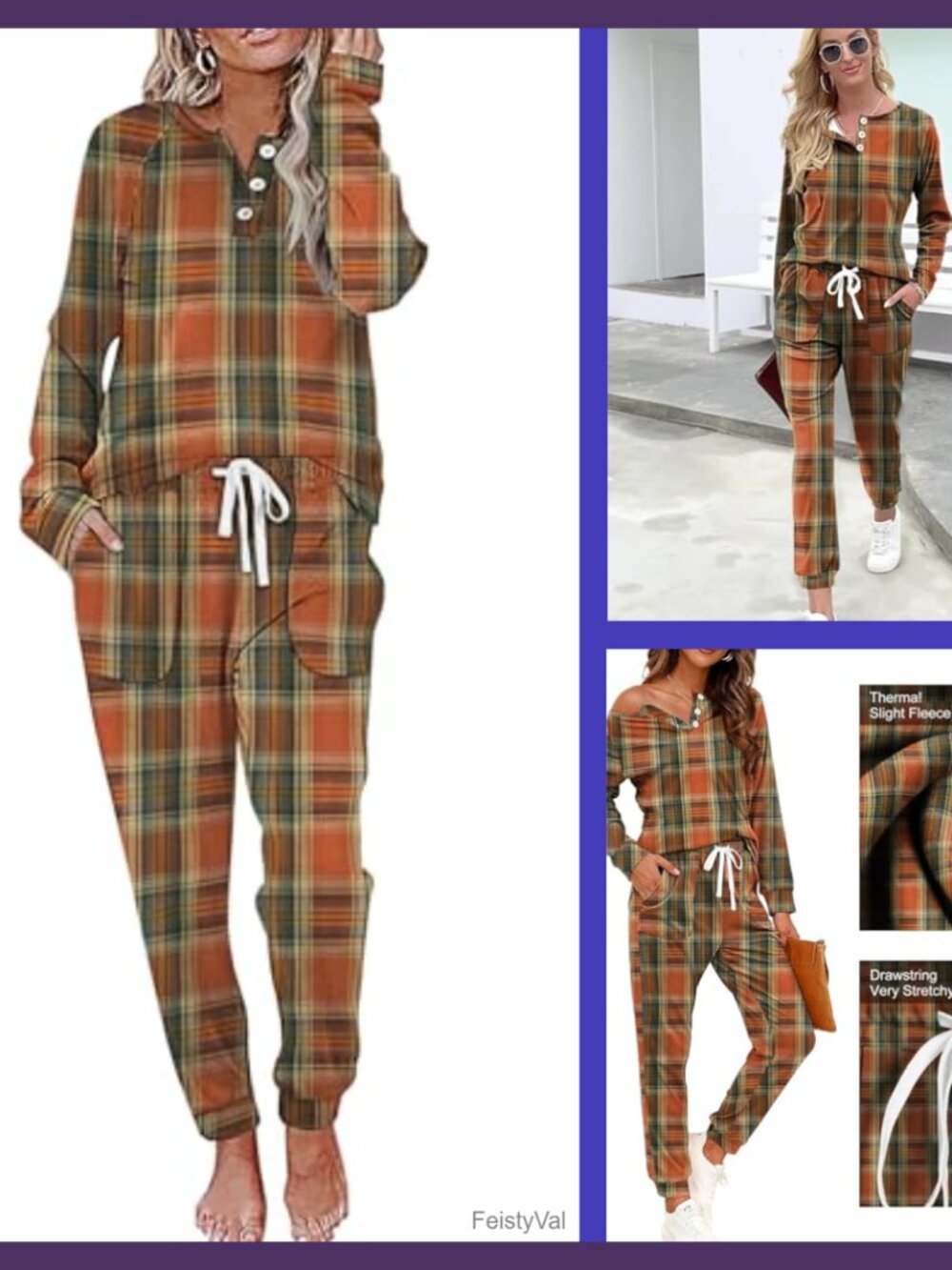 Womens Two Piece Sweatsuit Button Down Top Drawstring Pants Lounge Set